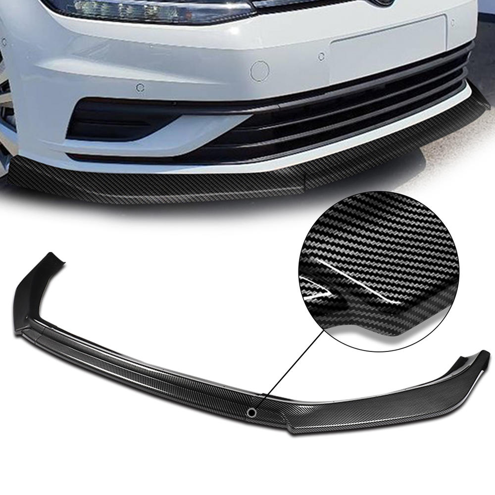 DNA Motoring For 2018-2021 Golf Carbon Fiber Look 3Pcs Front Bumper Lips Guard Body Kit w/ Vertical Stabilizers 19 20