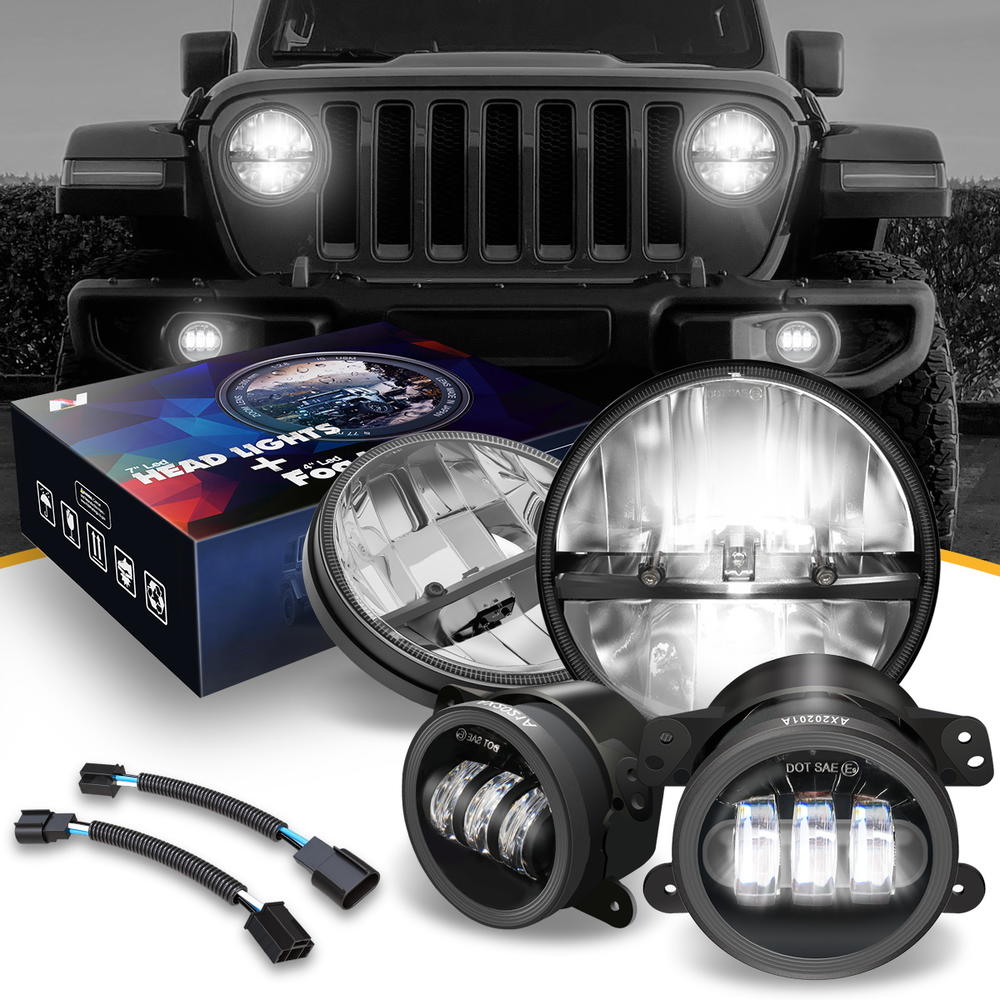 NUVISION LIGHTING Nuvision For 2007 to 2018 Jeep Wrangler/Wrangler JK LED  Reflector Chrome Housing Headlights