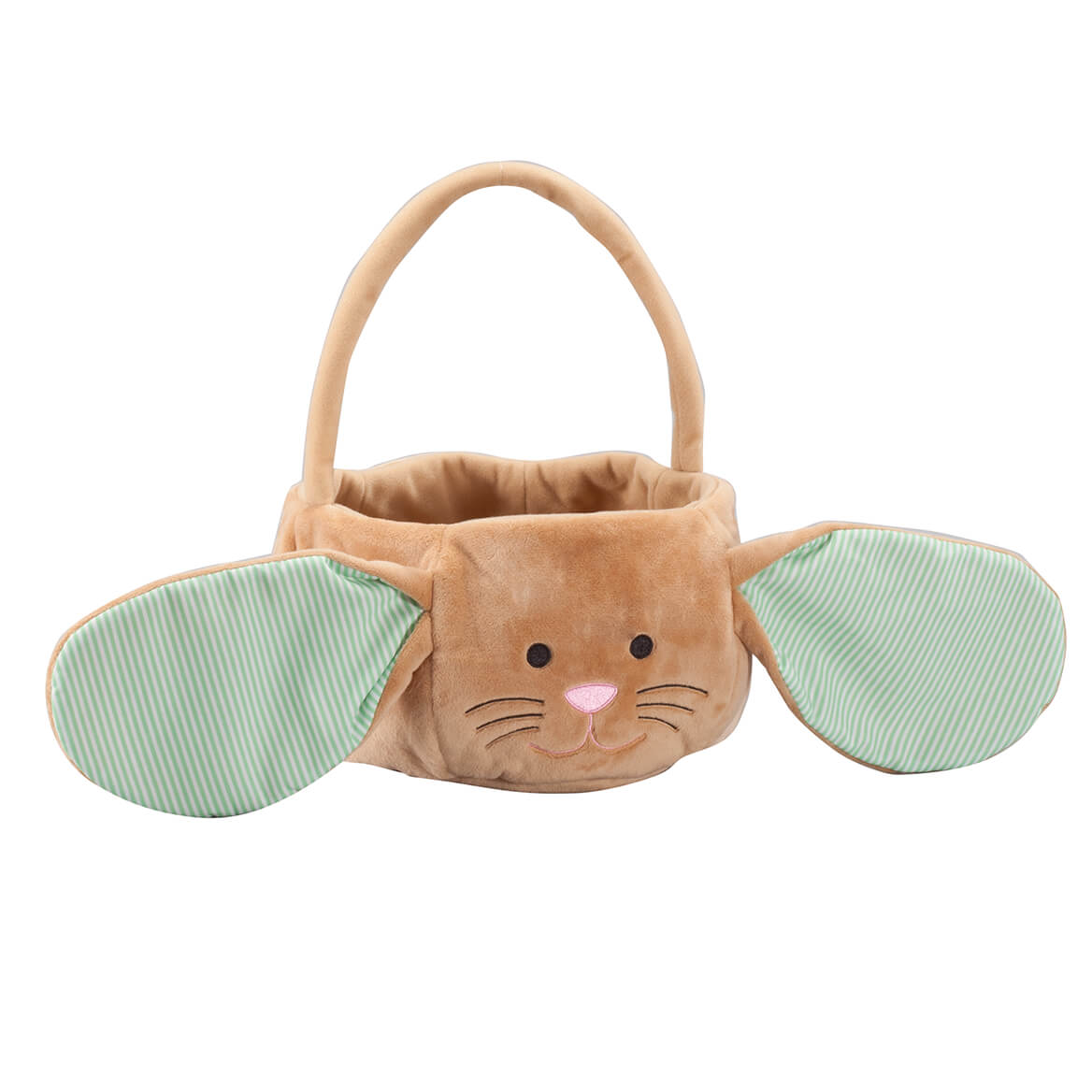 Fox Valley Traders Kids Easter Basket, Plush Brown Bunny With Floppy Pin Stripe Ears