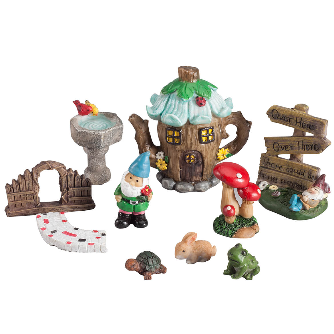 Fox Valley Traders Miniature Fairy & Garden Gnome Figurines & Accessories, 10 Piece Resin Set