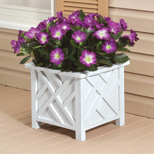 Miles Kimball Chippendale Planter Box White Plant Holder For Garden Patio And Lawn 14 Sq X 13 H Overall