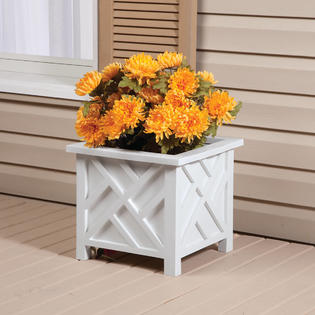 Miles Kimball Chippendale Planter Box White Plant Holder For Garden Patio And Lawn 14 Sq X 13 H Overall