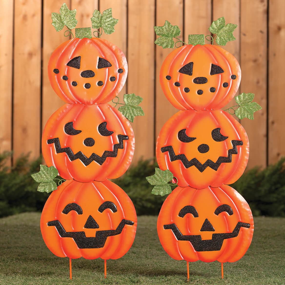 Fox Valley Traders 363549 Bc00415947 Metal Jack O Lantern Ground Stakes Patio Halloween Decorations By Maple Lane Creations Set Of 2