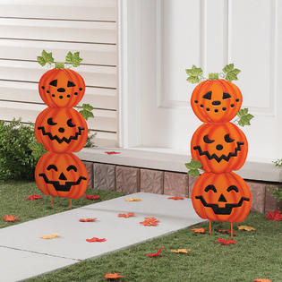 Fox Valley Traders 363549 Bc00415947 Metal Jack O Lantern Ground Stakes Patio Halloween Decorations By Maple Lane Creations Set Of 2