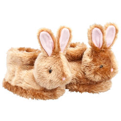 Petalive Brown Plush Easter Bunny Children’s Slippers - Full Coverage, Soft Insoles, Non-Slip Gripper Bottoms - Medium, Medium 
