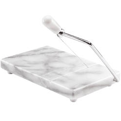 Fox Valley Traders Marble Cheese Slicer & Serving Tray, 8” x 5”, Gray Marble with Steel Arm 