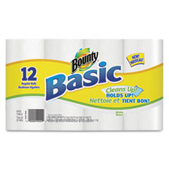 Bounty Basic Paper Towels, 11 x 11, White, 52 Towels/Roll, 12 Rolls/Pack