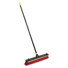 Quickie 2-in-1 Squeegee Pushbroom, 24" Brush, 60" Handle, PET/Steel, Red/Black/Yellow