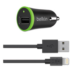 Belkin Car Charger, Detachable Lightning Cable, Black/Green