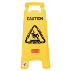 Rubbermaid Multilingual "Caution" Floor Sign, Plastic, 11 x 12 x 25, Bright Yellow