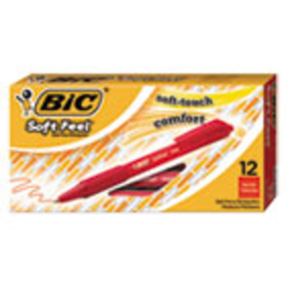 BIC Soft Feel Retractable Ballpoint Pen, Medium 1mm, Red Ink/Barrel, Dozen