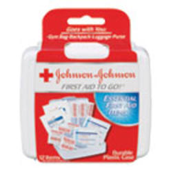 Johnson & Johnson Red Cross Mini First Aid To Go Kit, 12 Pieces, Plastic Case