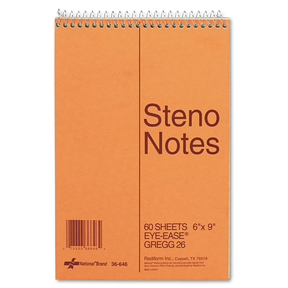 National Standard Spiral Steno Book, Gregg Rule, 6 x 9, Eye-Ease Green, 60 Sheets