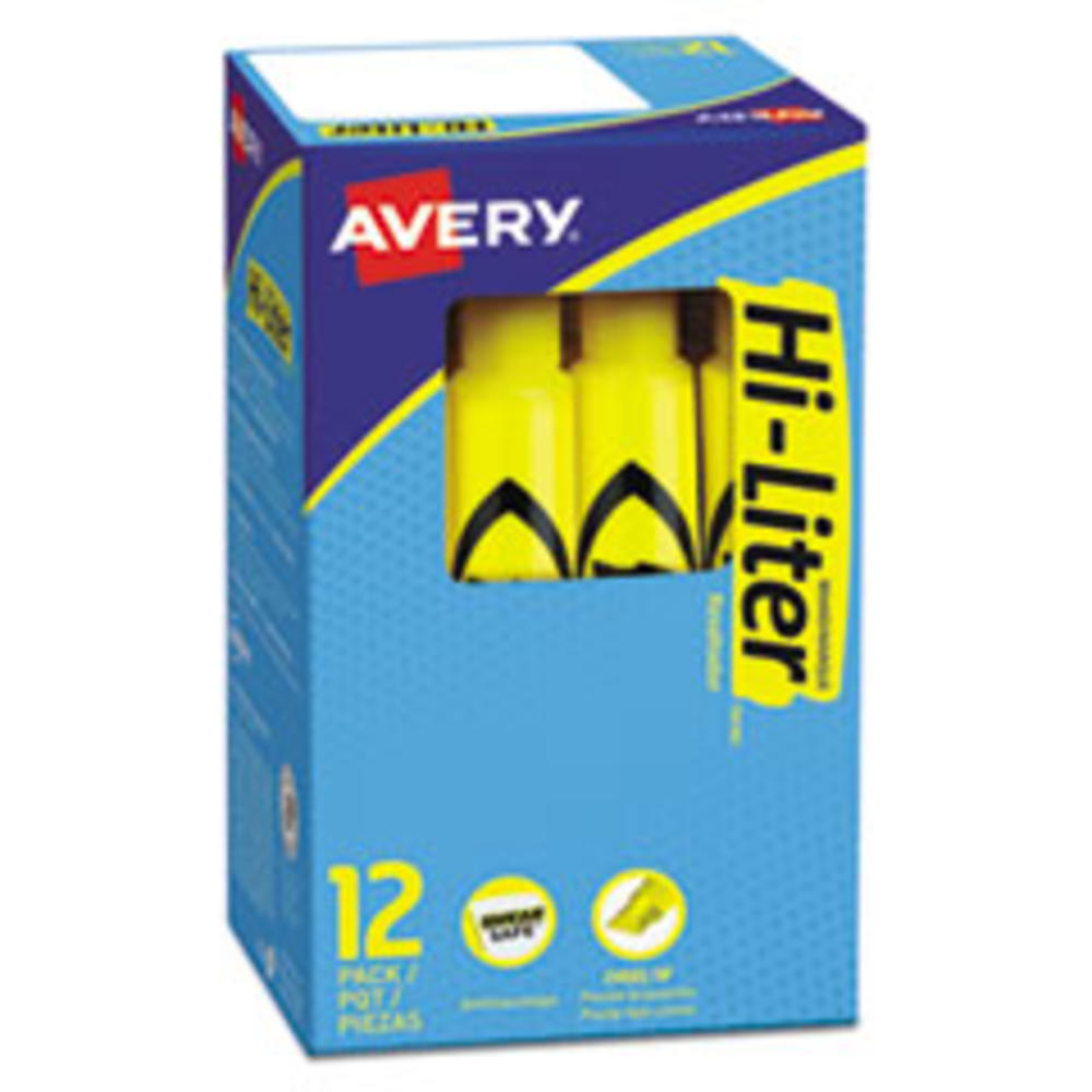 Avery HI-LITER Desk-Style Highlighter, Chisel Tip, Yellow Ink, Dozen