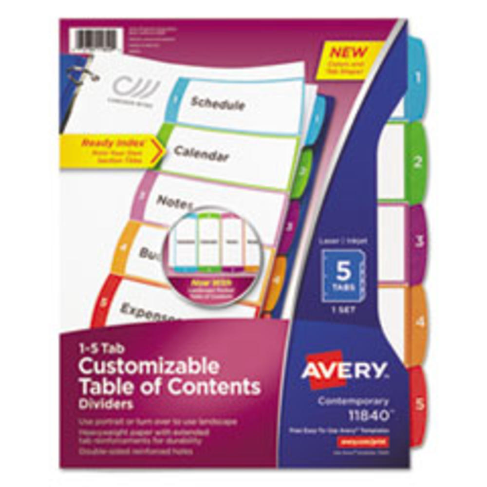 Avery Customizable TOC Ready Index Multicolor Dividers, 1-5, Letter