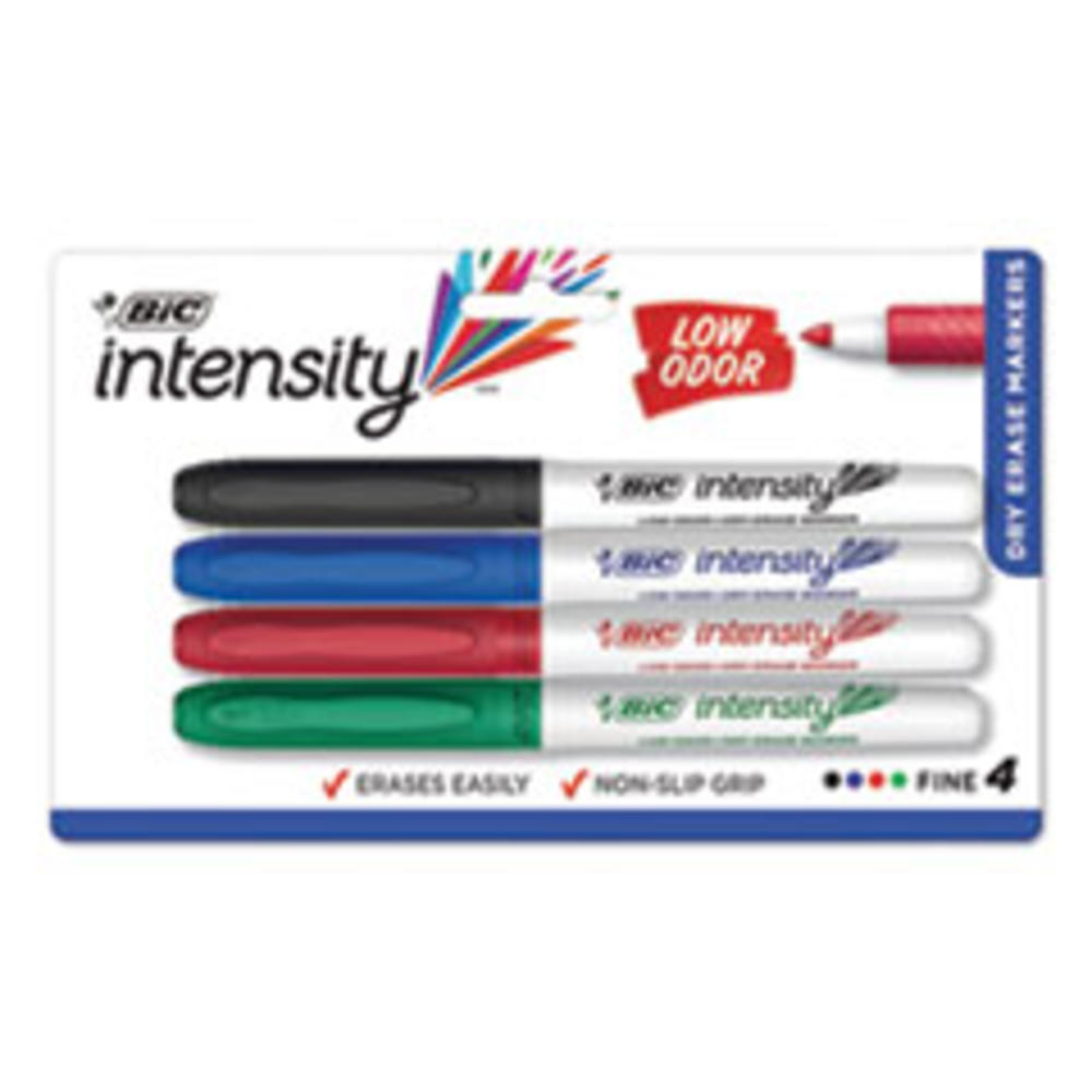 BIC Intensity Low Odor Dry Erase Marker, Fine Bullet Tip, Assorted Colors, 4/Set