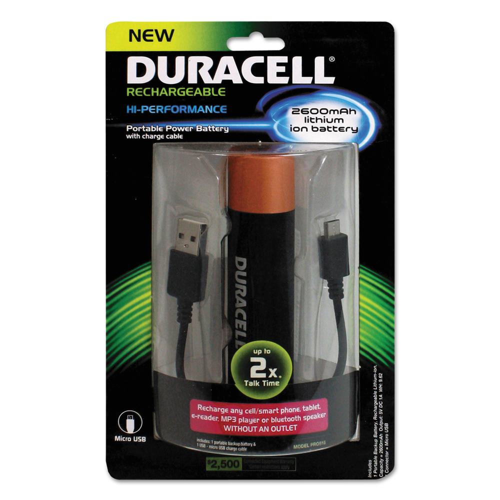 Duracell Portable Power Bank with Micro USB Cable, 2600 mAh, Red