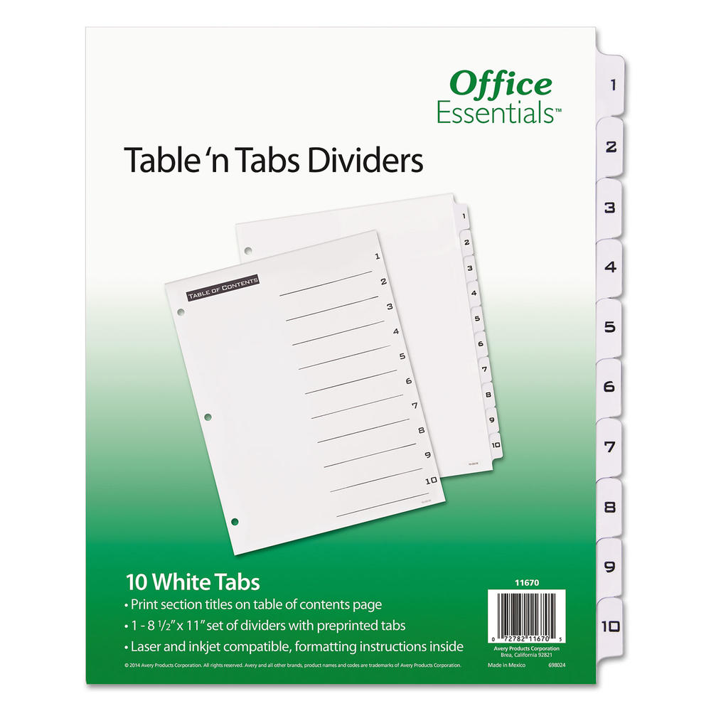 Office Essentials Table 'n Tabs Dividers, 10-Tab, Letter