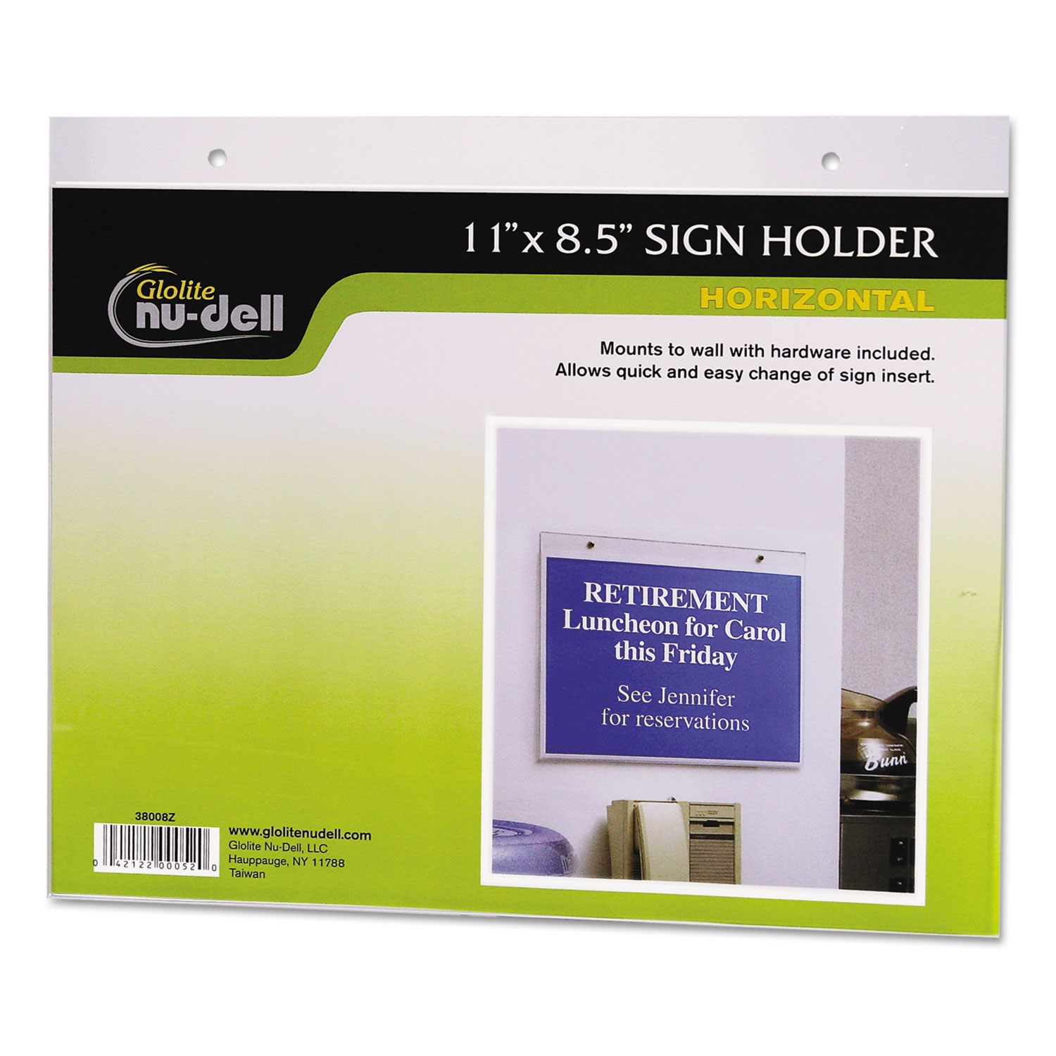 NUDELL Clear Plastic Sign Holder, Wall Mount, 11 X 8 1/2