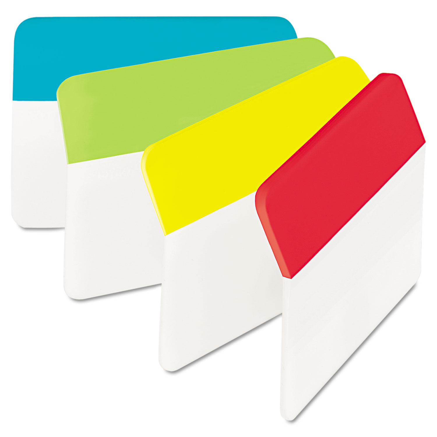 Post-it Tabs Angled Tabs, 2 x 1 1/2, Solid, Aqua/Lime/Red/Yellow, 24/Pack