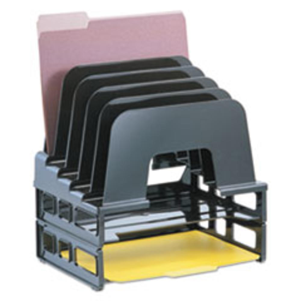 Officemate Incline Sorter, 2 Trays, 5-Compartments, Plastic, 9.12w x 13.5d x 14h, Black