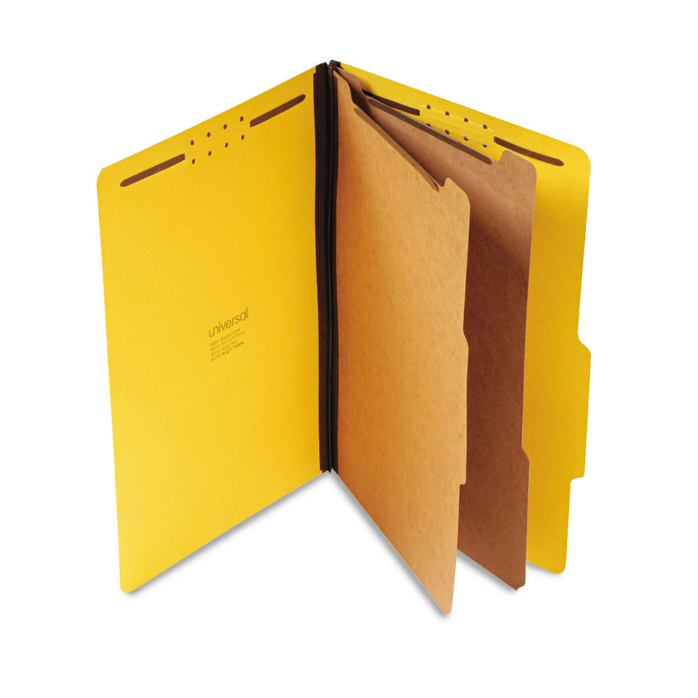 Universal Studios Bright Colored Pressboard Classification Folders, 2 Dividers, Legal Size, Yellow, 10/Box