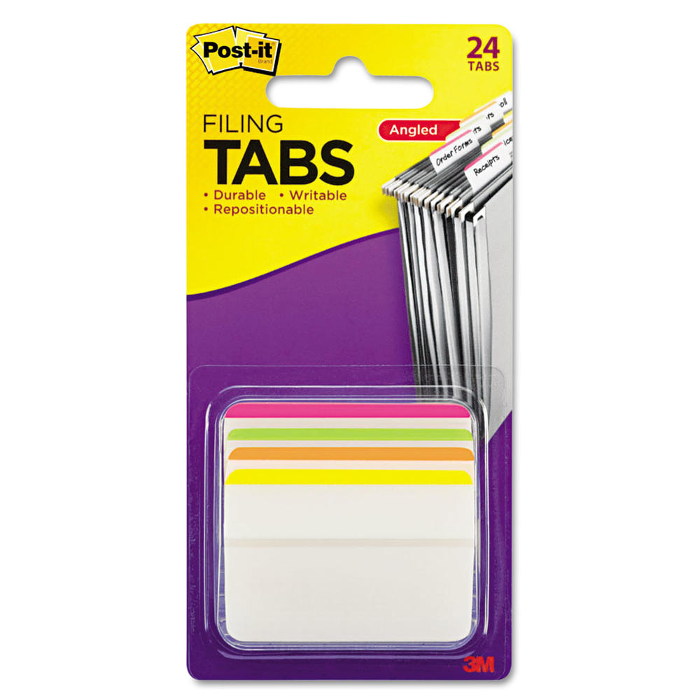Post-it Tabs Angled Tabs, 2 x 1 1/2, Striped, Assorted Brights, 24/Pack