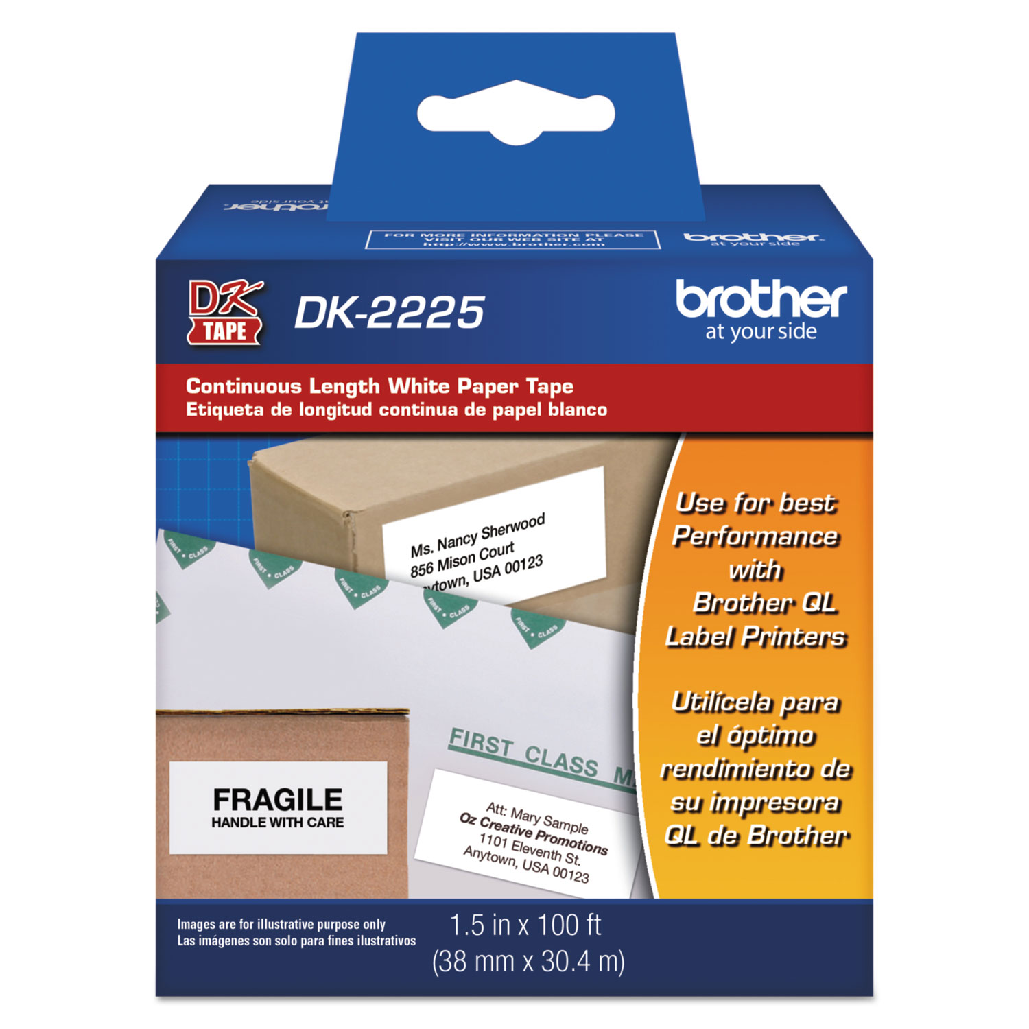 Brother Continuous Paper Label Tape, 1-1/2" x 100 ft, Black/White