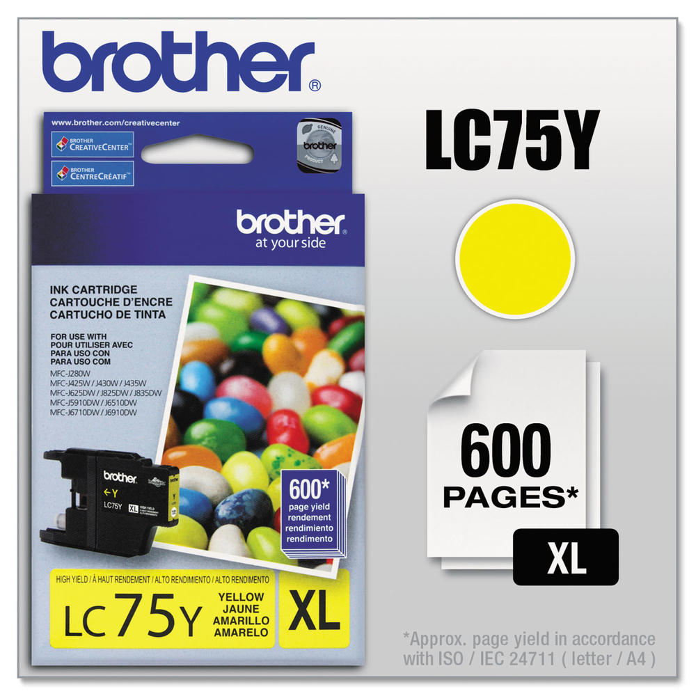 Brother LC75Y Innobella High-Yield Ink, 600 Page-Yield, Yellow