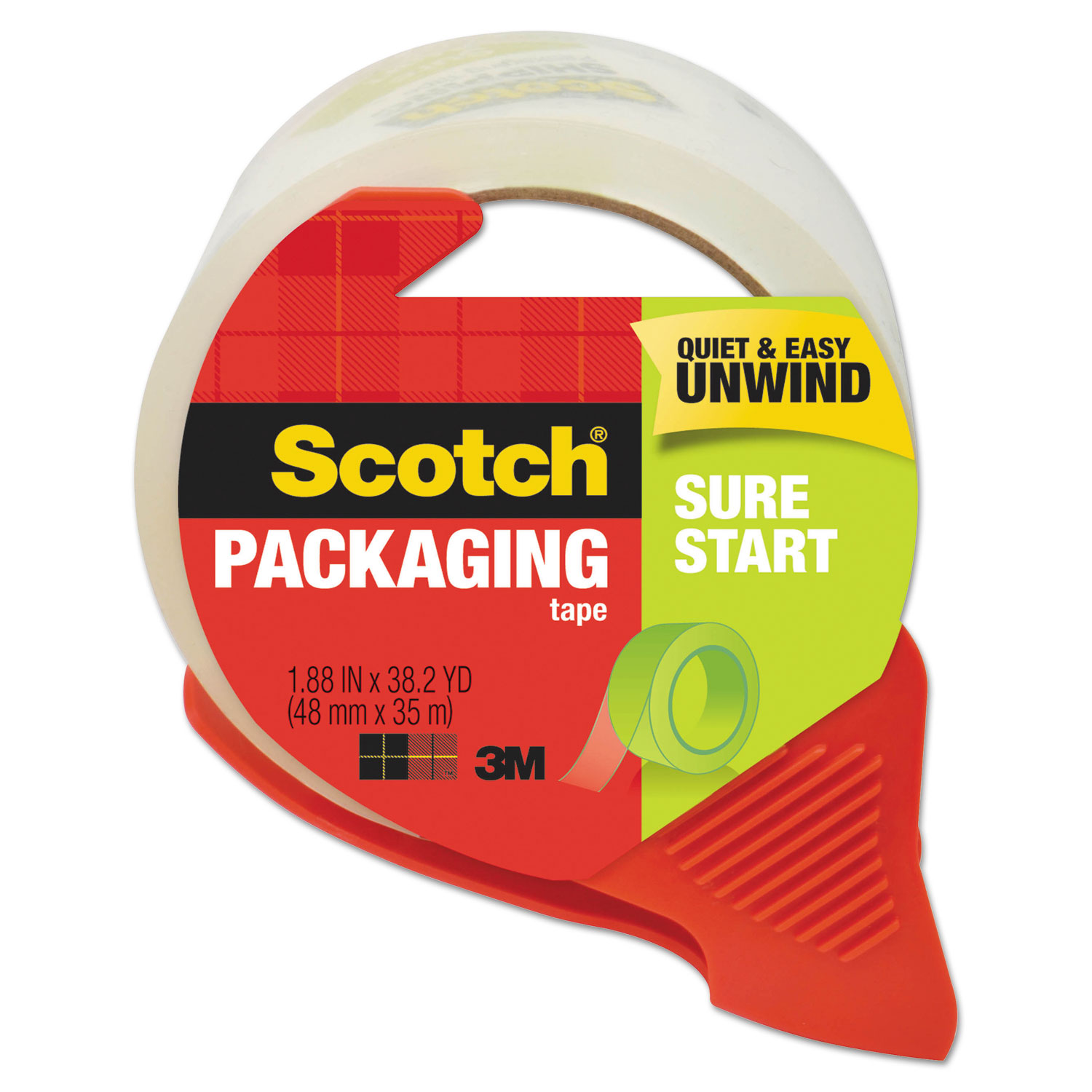 Scotch Sure Start Packaging Tape w/Dispenser, 1.88" x 38.2 yards, 3" Core, Clear