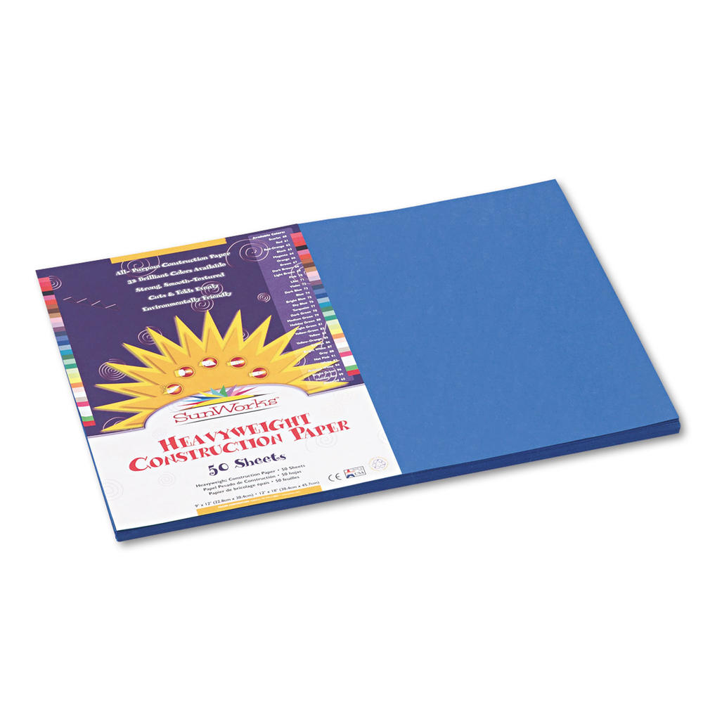 SunWorks Construction Paper, 58lb, 12 x 18, Bright Blue, 50/Pack
