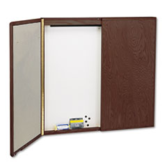 Quartet Cabinet, Fabric/Dry Erase, Porcelain/Steel, 48 x 48 x 24, White/Mahoga