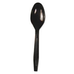 Boardwalk Full Length Polystyrene Cutlery, Teaspoon, Black, 1000/Carton