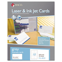 Maco Microperforated Business Cards, 2 x 3 1/2, Gray, 250/Box