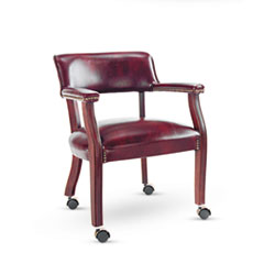 MotivationUSA * Traditional Series Guest Arm Chair w/Casters, Mahogany Finish/Oxblood