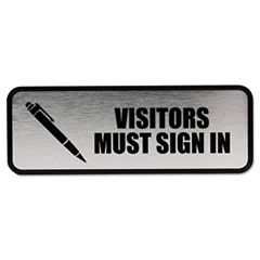 MotivationUSA * Brushed Metal Office Sign, Visitors Must Sign In, 9 x 3, Silver