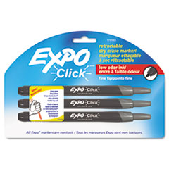 MotivationUSA * Click Dry Erase Markers, Fine Tip, Black, 3 per Pack