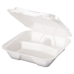 GENPAK Snap-It Foam Hinged Container, 3-Compartment, 9-1/4x9-1/4x3, White, 100/Bag