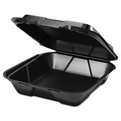 GENPAK Foam Hinged Carryout Container, 1 Compartment, 9-1/4x9-1/4x3, Black, 100/Bag