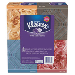 COU KLEENEX Ultra Soft Facial Tissue, 3-Ply, White, 8.75 x 4.5, 75/Box, 4 Box/Pack