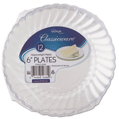 COU Classicware Plastic Plates, 6" Diameter, Clear, 12 Plates/Pack