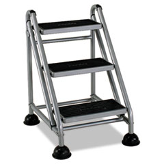 COU ** Rolling Commercial Step Stool, 3-Step, 26 3/5 Spread, Platinum/Black
