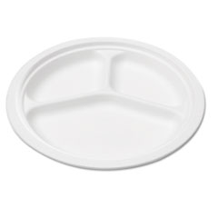 COU ** Bagasse 10" Three-Compartment Plate, Round, White, 125/Pack