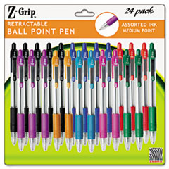 COU ** Z-Grip Retractable Ballpoint Pen, Clr Brl, Assorted Ink, Medium, 24/Pa
