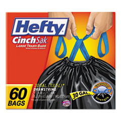 Hefty Cinch Sak Tall Kitchen & Trash Bags, 30 gal, Black, 60/Box, 3/Carton