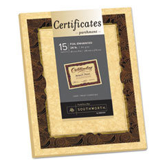 Southworth Foil-Enhanced Parchment Certificates, Brown w/Brown/Gold Foil,8 1/2x11, 15/Pack