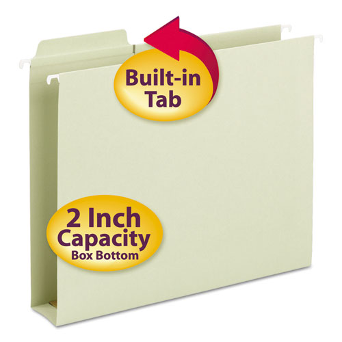 COU Box Bottom Hanging Folders, Built-In Tabs, Letter, Moss Green
