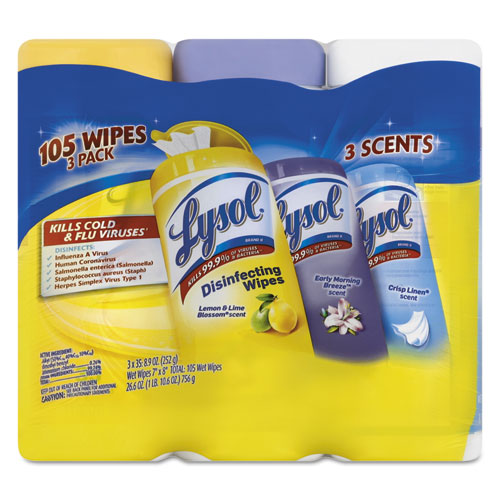 MotivationUSA Disinfecting Wipes, Crisp Linen/Early Morn/Lemon Lime, 7 x 8, 4/Carton