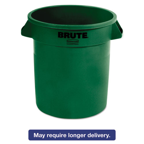 COU Round Brute Container, Plastic, 10 gal, Dark Green, 6/Carton