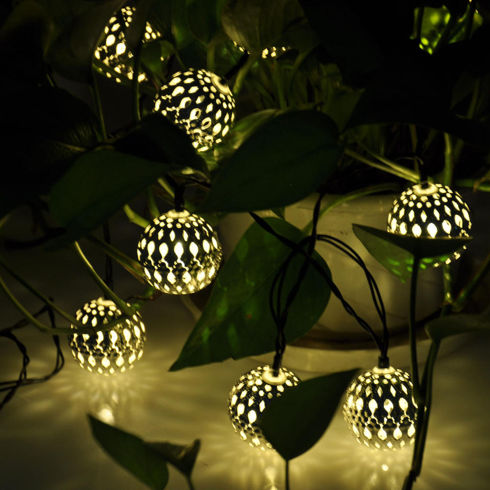 Vandue Modern Home Solar LED String Lights - Moroccan Metal Globe Lanterns
